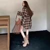 Women's Retro Plaid Long Sleeve Shirt - Spring Style, Loose Fit, Sun Protection, Mid-Length Top