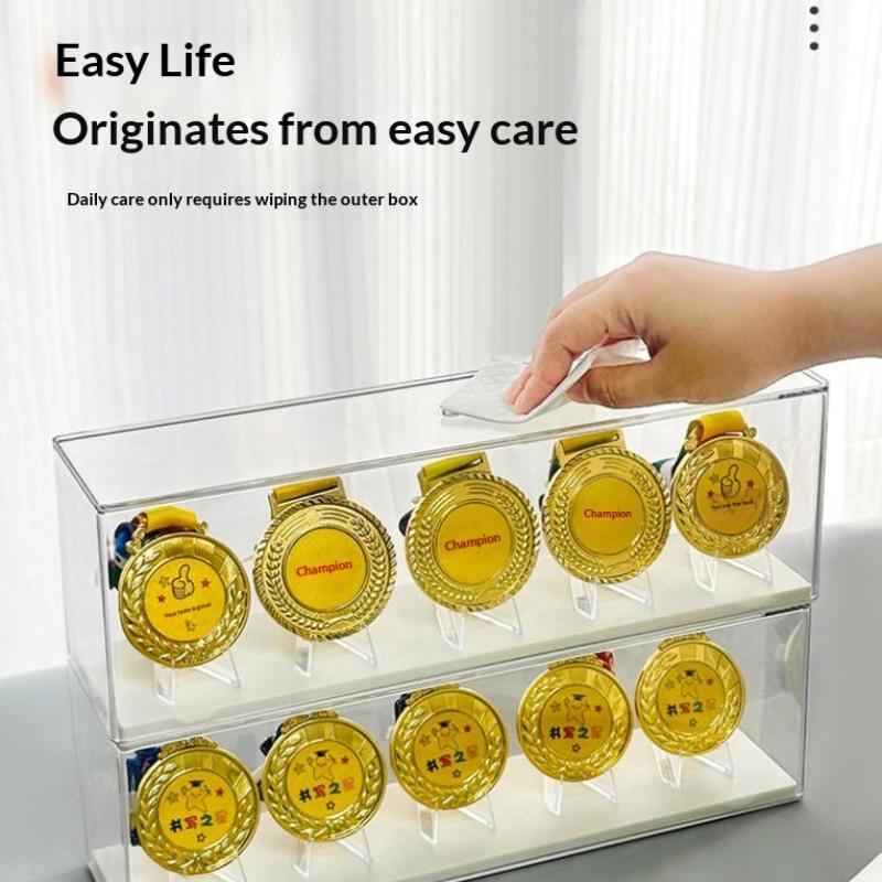 1 Set Porta Medaglie d'Oro Rettangolare in Plastica Scatola Porta Medaglie Maratona da Tavolo Impilabile Organizer per Monete Souvenir