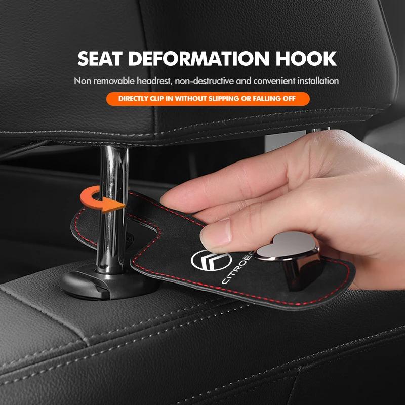 AIZIGI1 Car Seat Headrest Hook Hidden Hook Suede Metal Hanging Hanger For Citroen C4 C3 C5 C1 C2 C6 VTS C4L DS3 DS4 DS5 Grand Berlingo