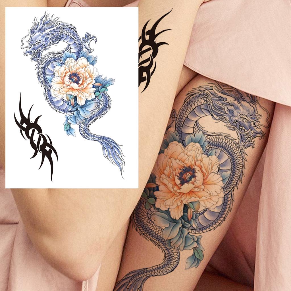 Sexy Tiger Flower Temporary Tattoo For Women Girl Skull Leopard Lion Tattoos Sticker Black Fake Tribal Animal Large Wasit Tattos