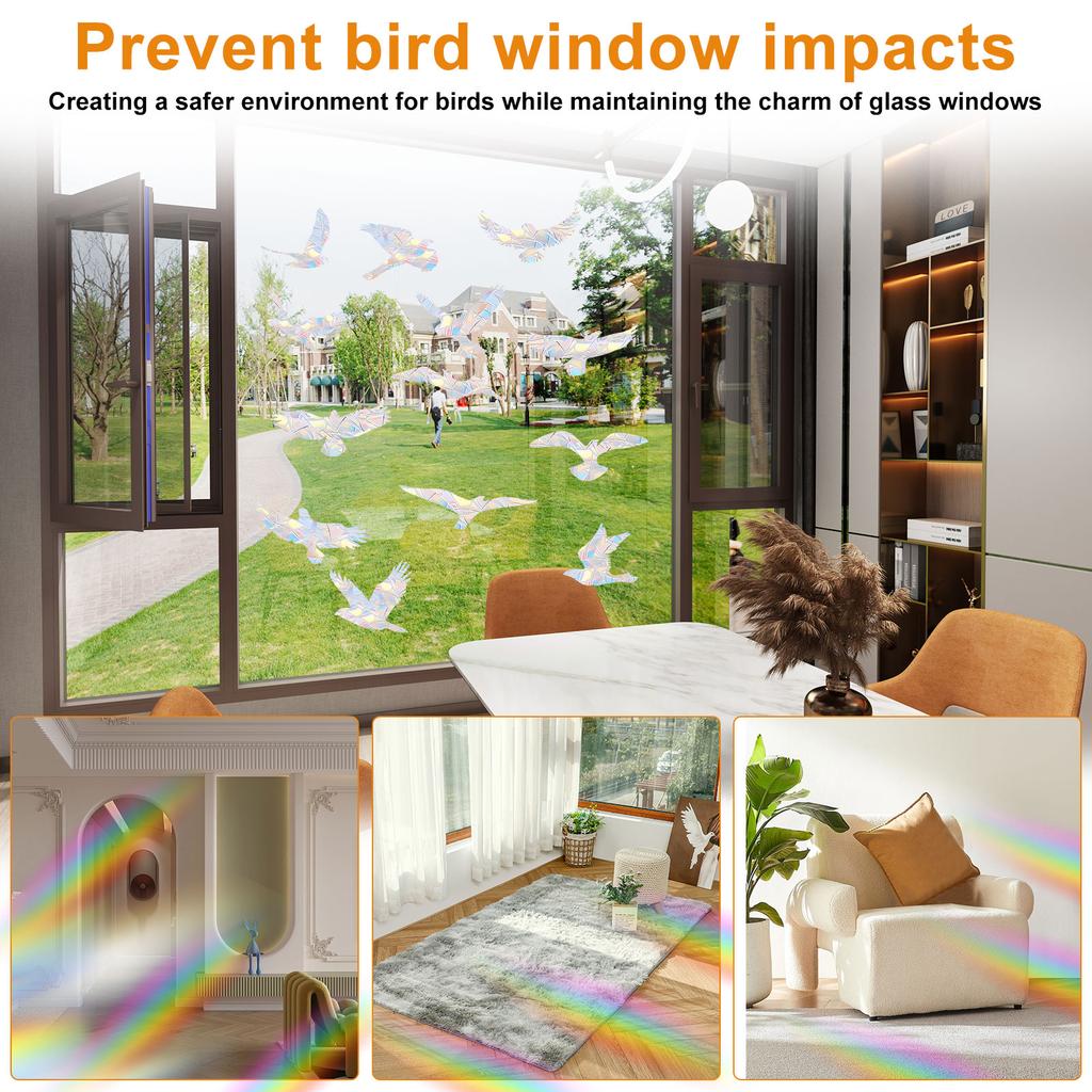 20Pcs Bird Window Stickers Anti-Collision Bird Window Decals Reusable Prism Bird Window Clings Static Non Adhesive Bird Decals