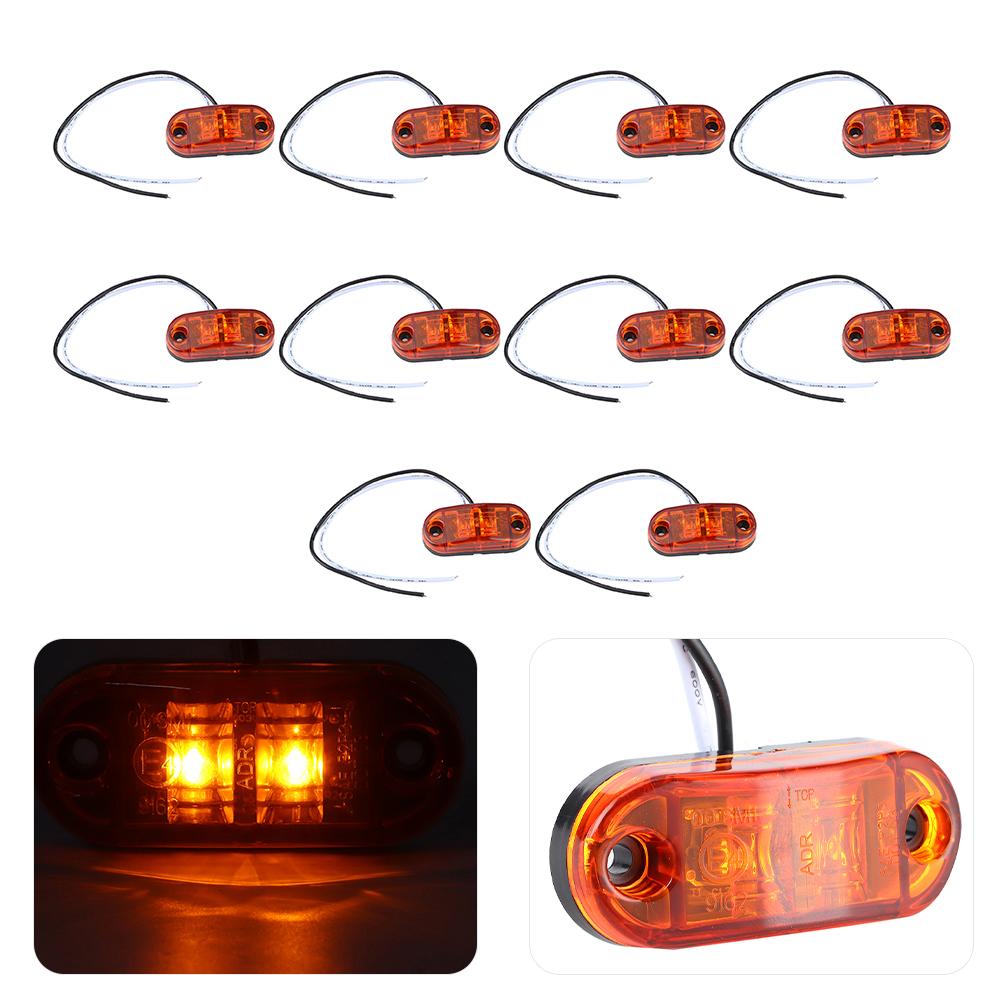 10pcs 2.5in 2LED Side Marker Light Oval Super Bright Waterproof Lamp for Car Trailer TruckAmber
