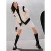DIMANAF 2025 Mantel Damen Pullover Patchwork Wattiert Knöpfe Mantel Strickjacke Fake Zweiteiler Lockerer Pullover