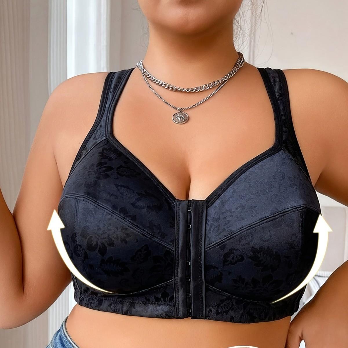 

Front-fastening Side-support Wire-free Bra for Plus Sizes Simple Design Bright Colors and Beautiful Back 5XL чорний