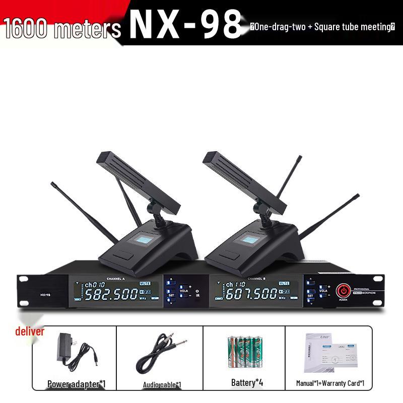 Professional UHF Dual Wireless Microphone System with Handheld and Headset for Conference, Performance, and KTV