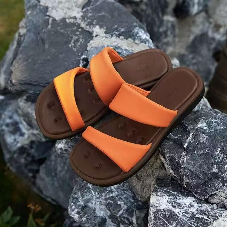 

Soft flat bottom one-word drag women 2025 summer popular new casual wear beach comfortable cool slippers women casual 40 оранжевый