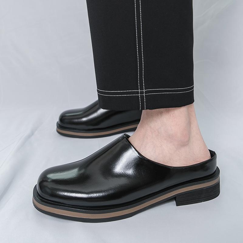 2025 Summer New Men's Outside Wearing Half Slippers A Lazy Slipper Sandals Breathable Heelless Small Leather Shoes