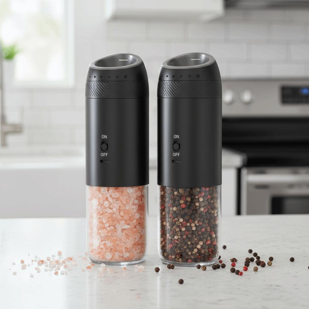 2PCS Gravity Sensing Electric Salt and Pepper Grinder Adjustable Burr Spice Mills Steak