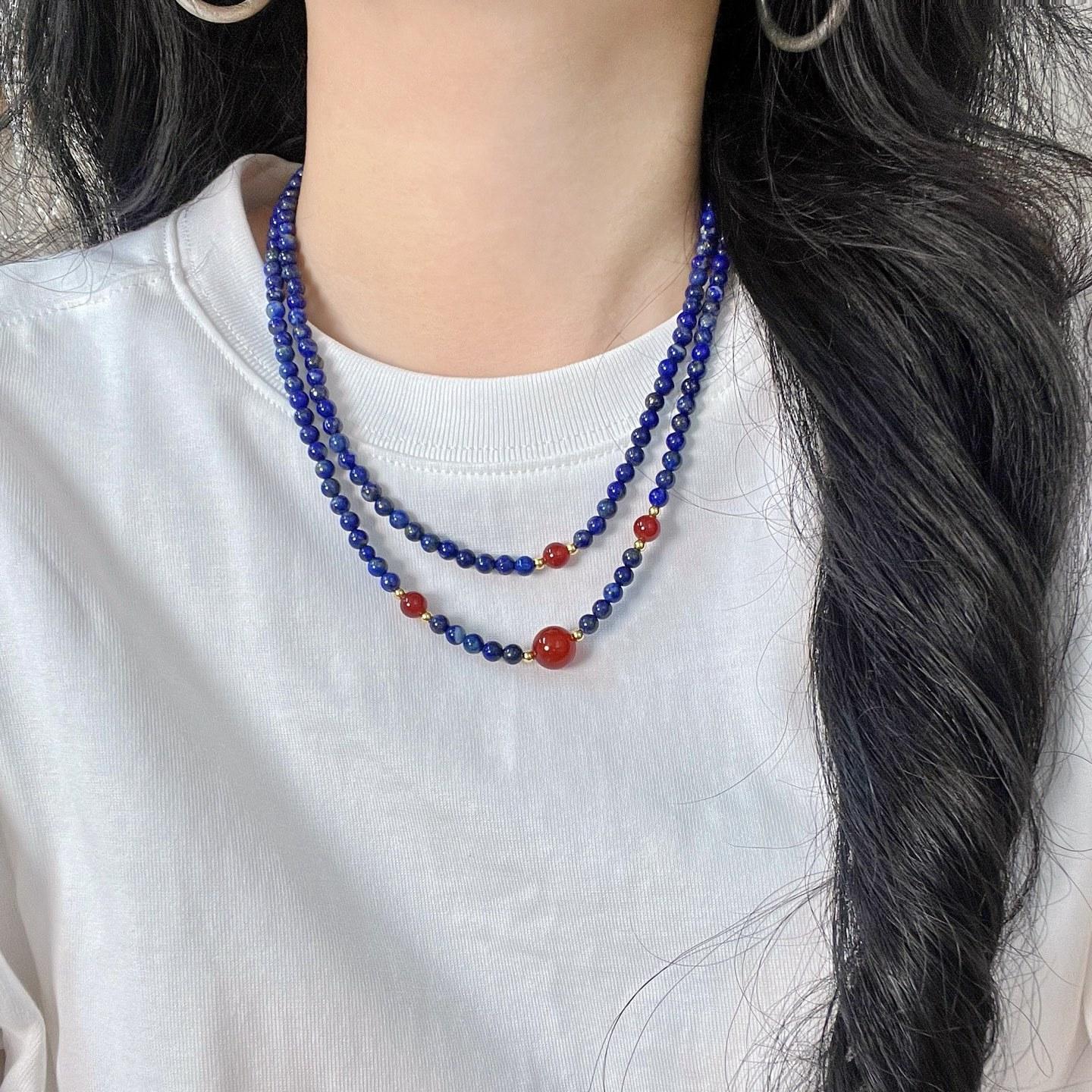 

Vintage High Quality Natural Lapis Lazuli Design Double Layer Necklace Collarbone Chain