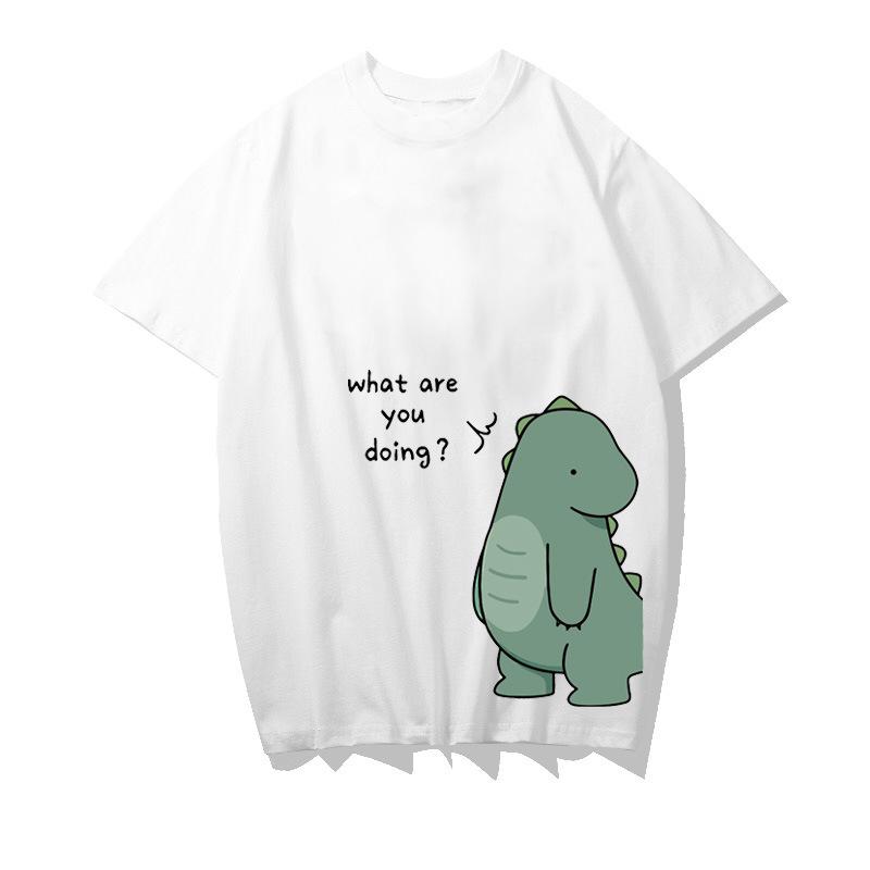 2022 Trendy Summer French Dinosaur Couple T-Shirt - Women s Plus Size, Short Sleeve M