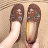 women fashion round toe beige high quality floral embroidery anti skid flat shoes lady cool comfort brown shoes ab491