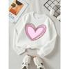 European Sizes Girls' Soft Crewneck Sweatshirt Pink Heart Pattern Design, Casual All-Match for Fall Winter, Ideal Holiday Present.