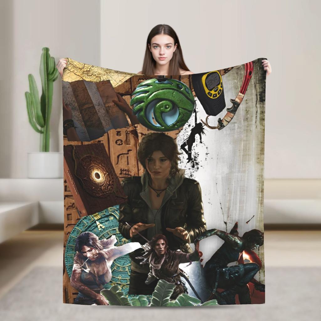 Tomb-Raider Lara Croft Blanket Cover Fleece Survival Video Game Warm Throw Blanket for Sofa Couch Quilt Multi-function
