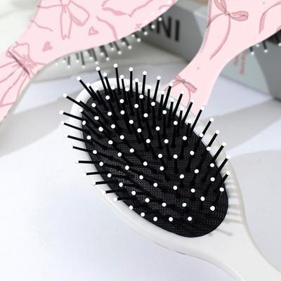 Oval Air Cushion Hair Brush Bowknot Cherry Pattern Anti-Static Scalp Massage Comb Plastic Cute Detangling Brush