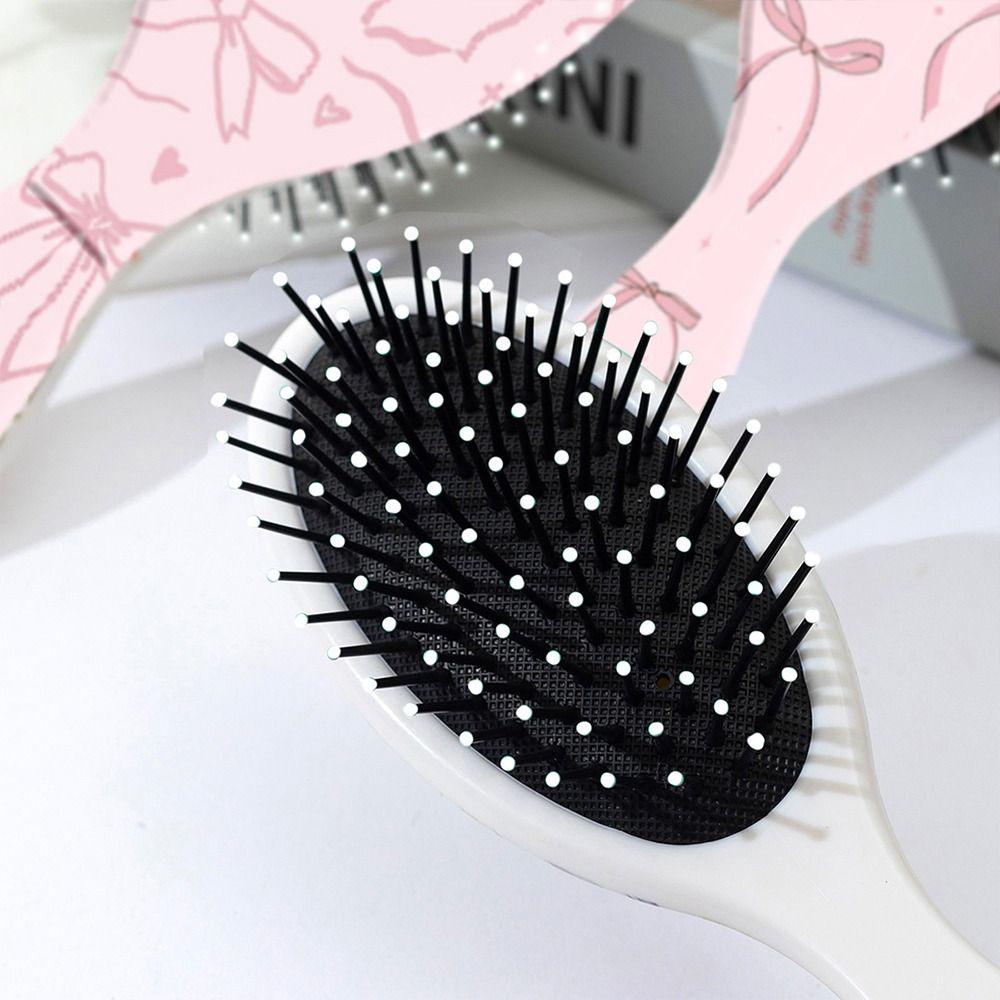 Oval Air Cushion Hair Brush Bowknot Cherry Pattern Anti-Static Scalp Massage Comb Plastic Cute Detangling Brush