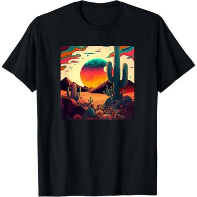 Trippy Desert Landscape Psychedelic Scene Cactus Mountains T-Shirt(3)