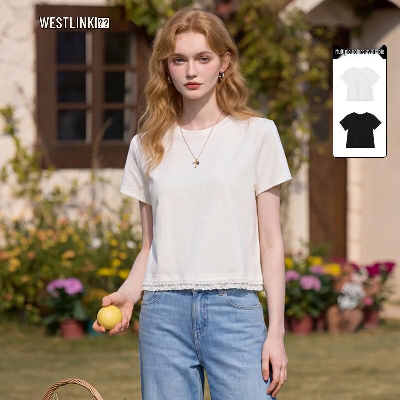Westlink Women s Round Neck Lace Splice T-shirt M