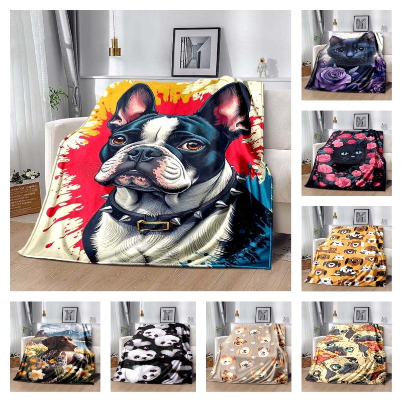 French Bulldog Boston Terrier Throw Blanket, Graffiti Pop Art Soft Fleece Bed Blanket for Couch Sofa Living Room, Colorful Warm Cozy Wrap