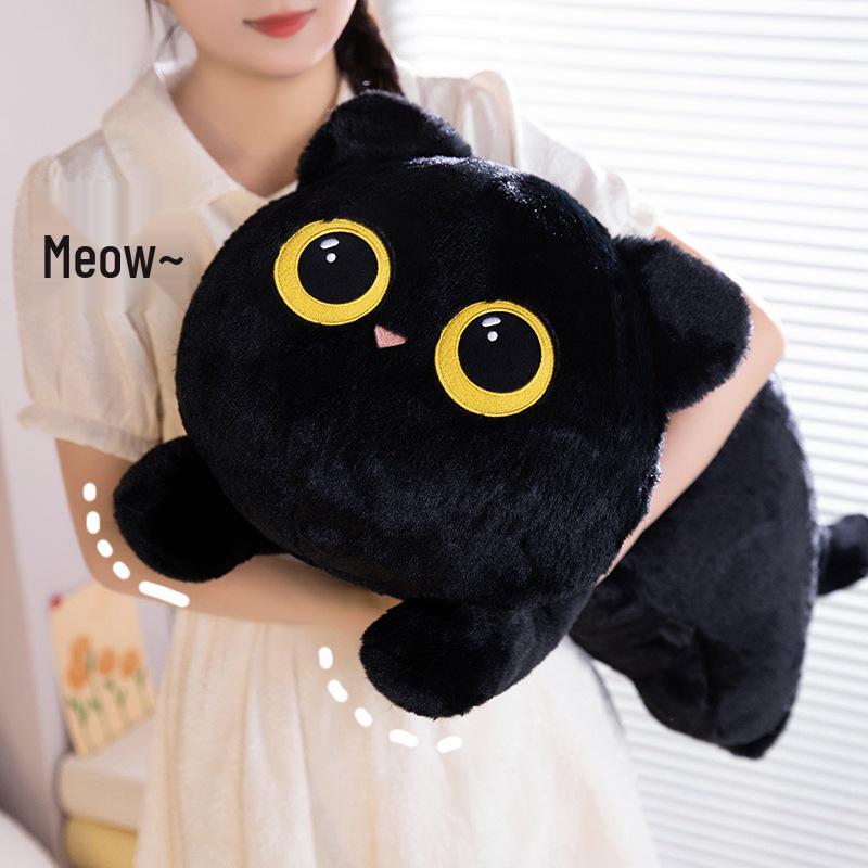 Large Black Cat Plush Pillow Doll - Long Striped Plush Toy for Boys and Girls