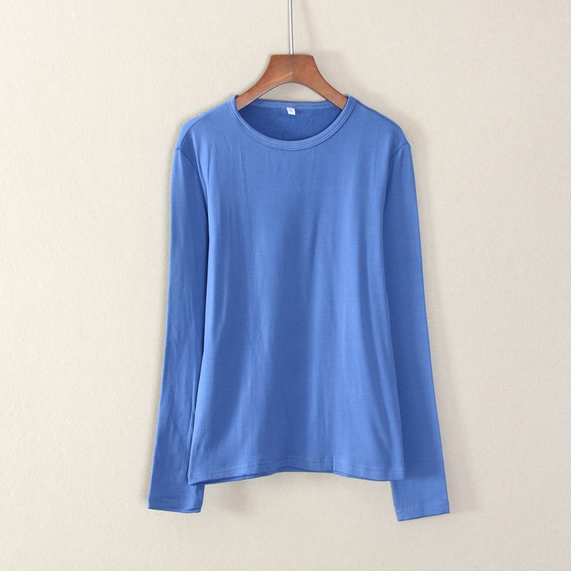

Winter New Arrival Women s Clothing Long Sleeves Crew Neck Casual Style Solid Color with Fur T-shirt Bottoming Shirt Top Clothes Minimalist Fashion Blue 1 M
