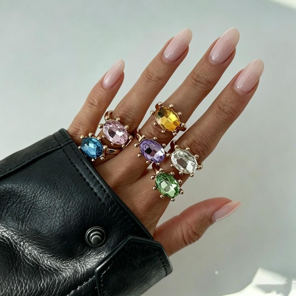 Shiny Oval Shape Rhinestone Ring Multicolor Finger Ring Gift Candy Color Statement Ring Wedding