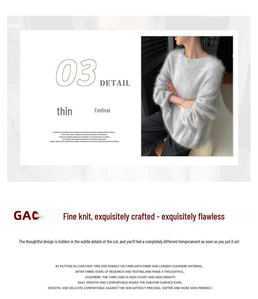 Women's Plush Cashmere Sweater: Slimming, Fluffy, Thick, Warm, Velvety Knitwear for Autumn/Winter 2025 in White.