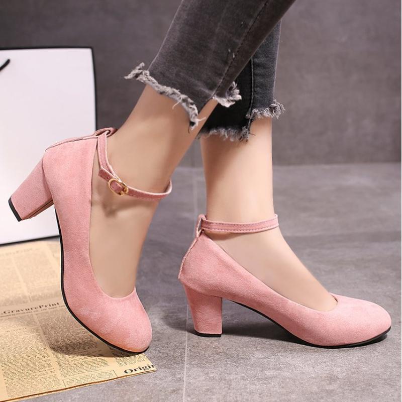 Spring and Autumn New Fashion Suede High Heels Buckle Thick Heel Women's Shoes
