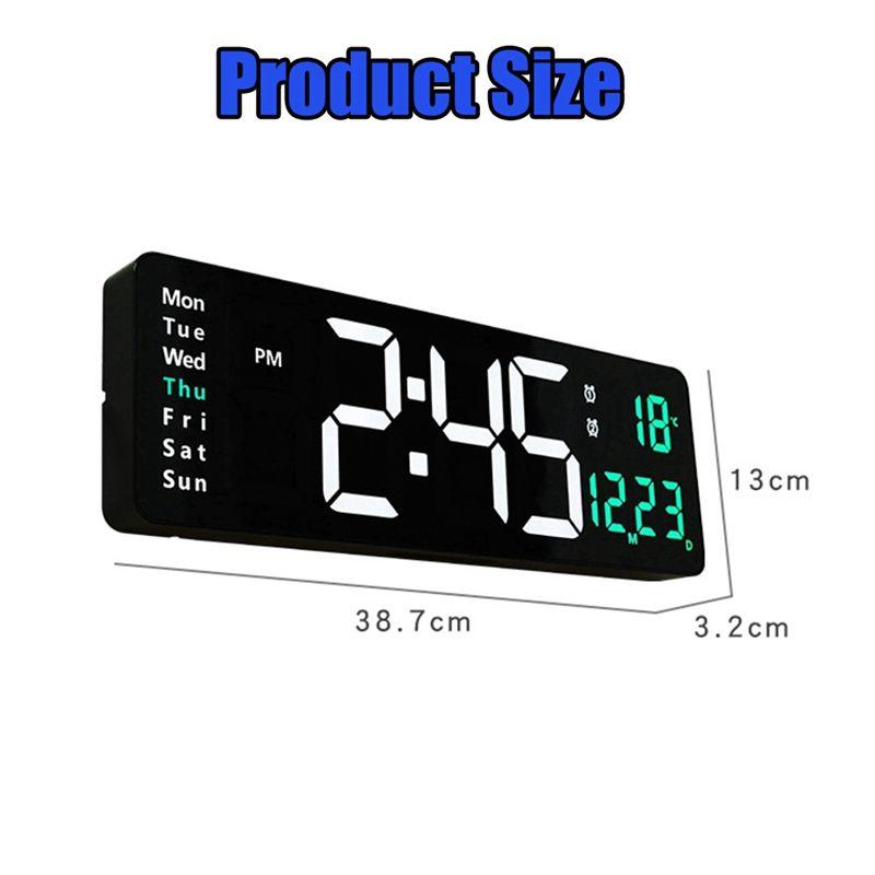 M-Modern-1 Piece LED Digital Wall Clock Temp Date Week Display Dual Electronic Alarms Table With Remote Control Green