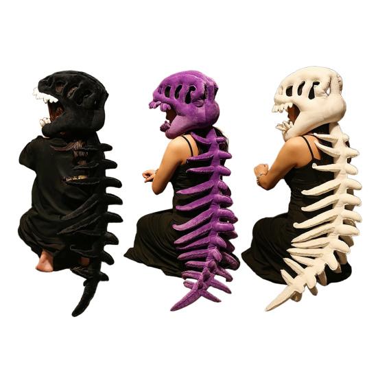 Dinosaur Skeleton Costume Set Realistic Plush Dino Outfit with Spine Detail Headband