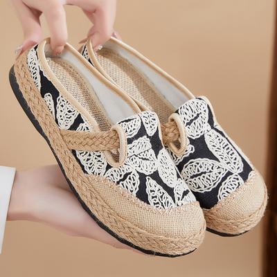 Tygskor Damskor Sommar Nya Linnevävda Fritidsskor Slip-on Halvtofflor