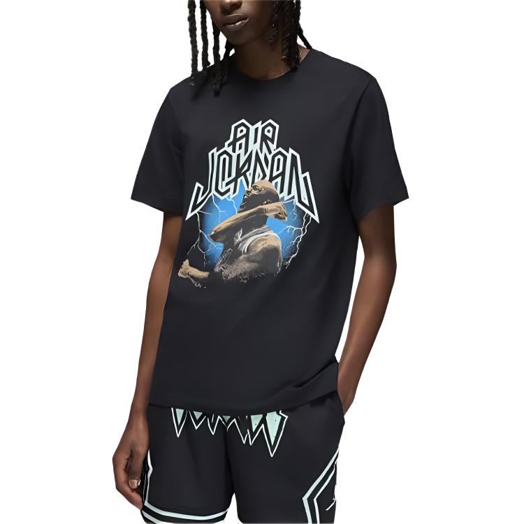

Jordan Спортивная футболка с логотипом, буквенным принтом и узором из персонажей, в рубчик, с круглым вырезом и короткими рукавами, мужская, топы, черная FN6016-010 L