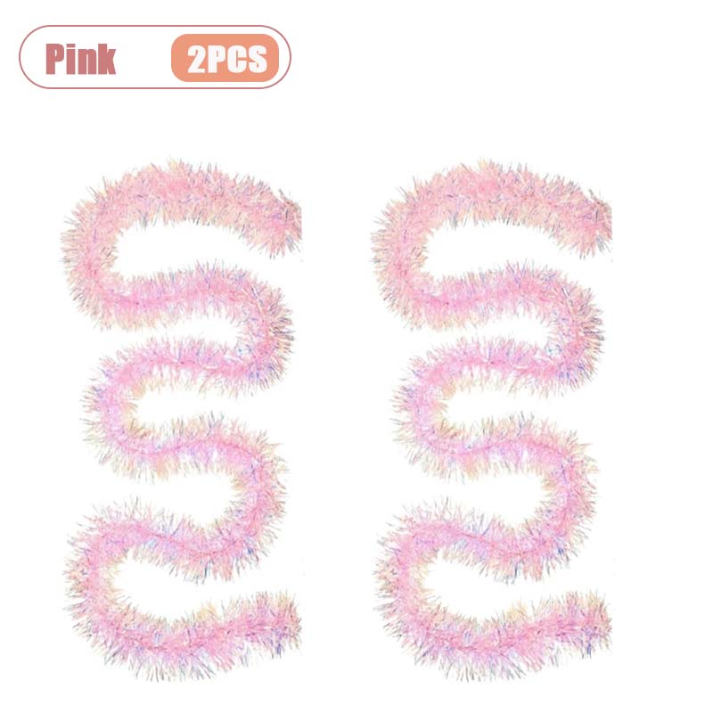 Metallic Tinsel Garland Rainbow Colorful Pink Christmas Garland Shiny Decorative String for Tree Holiday Party Decoration