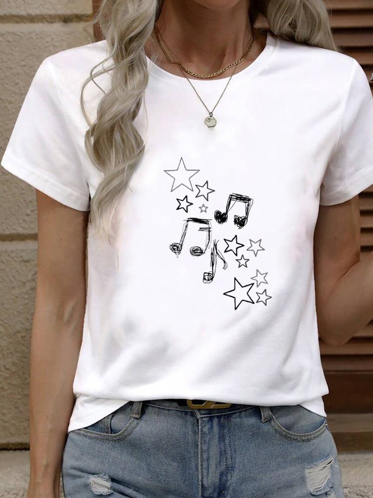 (Asian Size) Tee Top star trend cute 90s Women Fashion Female Clothing T Shirt Woman Print  Short Sleeve Graphic T-shirts