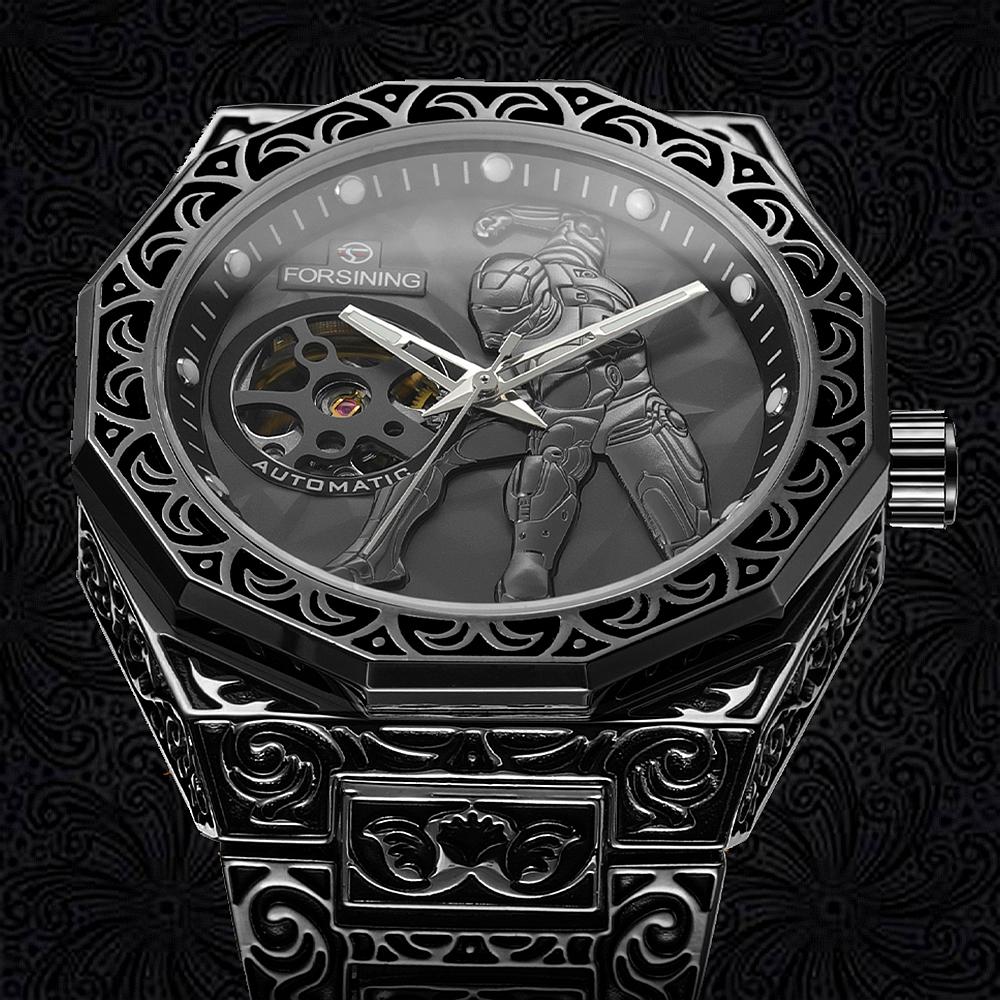 Royal Knight Mechanické hodinky s dutým ciferníkem Nerezové pánské retro hodinky Módní a personalizované hodinky s nočním osvětlením