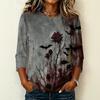 Women's Casual Round Neck Three Quarter Sleeve Halloween Print T Shirt Top Lightweight Comfortable Fit for Daily Wear