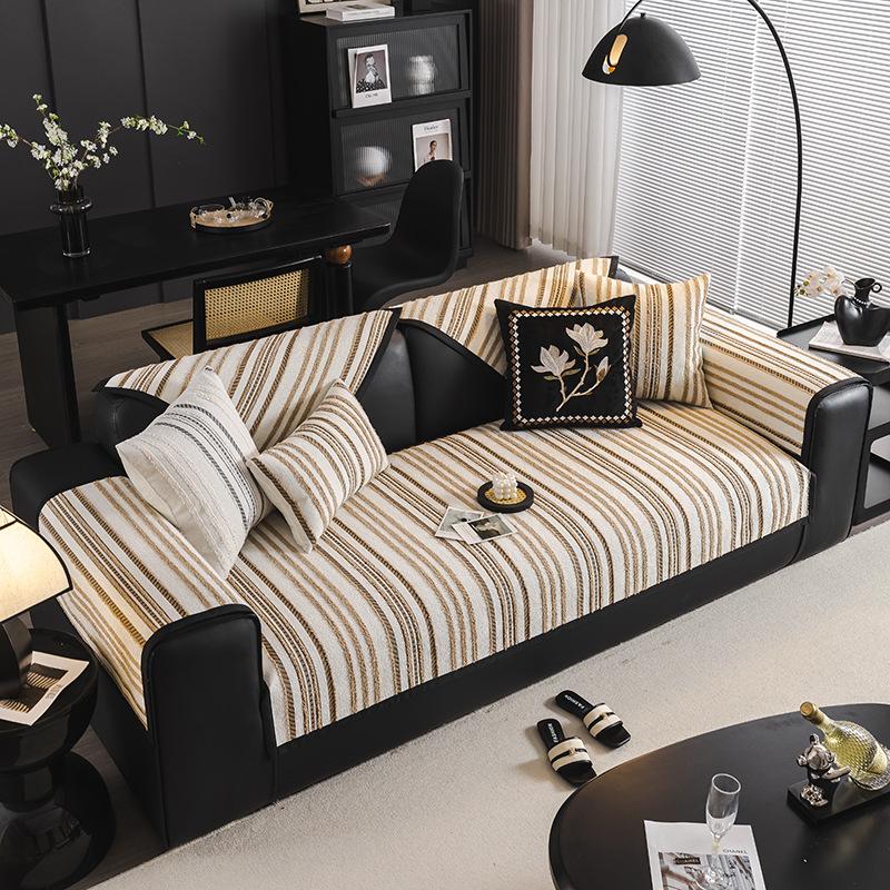 EIFLOY-Luxury Striped L Shape Sofa Cover, Non Slip, Chenille Couch Covers Living Room,  Armchair Slipcover, 1, 2, 3, 4, 5 Seats