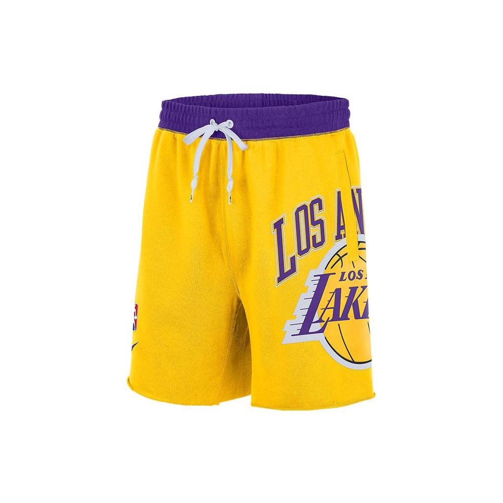 Nike Lakers Colorblock Logo Breathable Knit Sports Shorts Men Bottoms Yellow DB1954-728