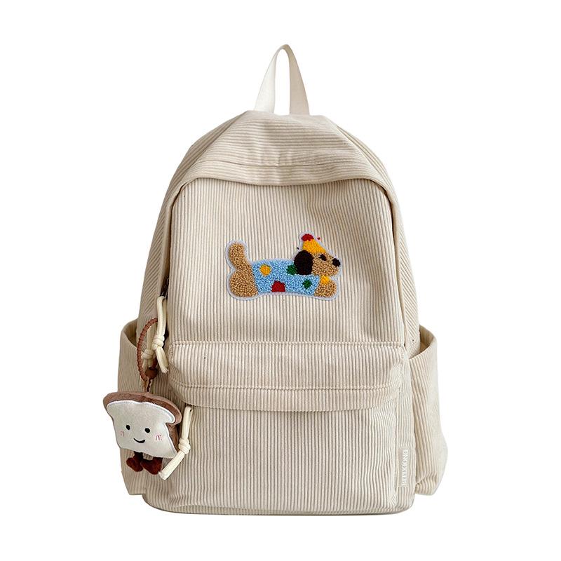 

Милый вельветовый рюкзак-щенок в японском стиле для студентов – Повседневная школьная сумка для девочек Without Pendant белый