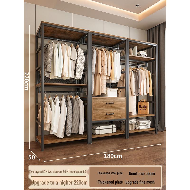 Metal Walk-In Wardrobe: Floor-Standing Clothes Rack, Open Garment and Hat Rack, Bedroom Shelf Assembly