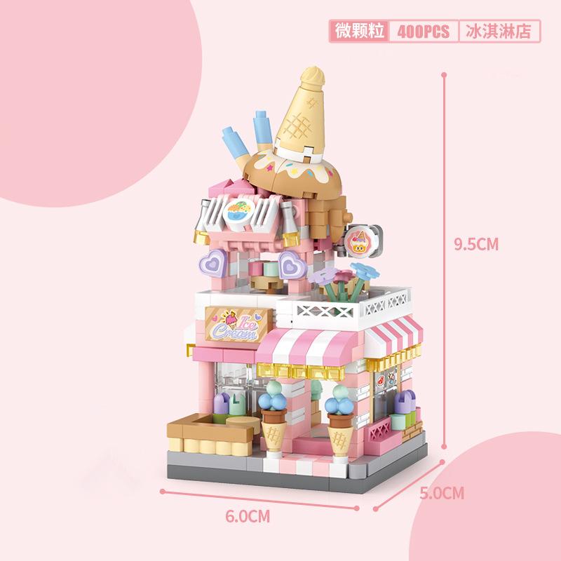 Panda Pet Coffee Ice Cream Flower Shop Store Street View Food House Building Blocks Kit Girls Bricks Model Kids Toy Children
