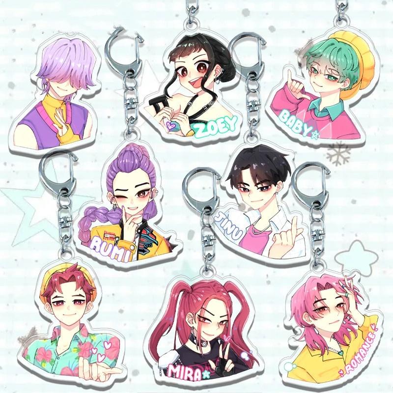 Cute Kpop Demon Hunters Keychains Rumi Mira Zoey Anime Peripheral Acrylic Pendant Backpack Pendant Decoration Fans Toys Gifts
