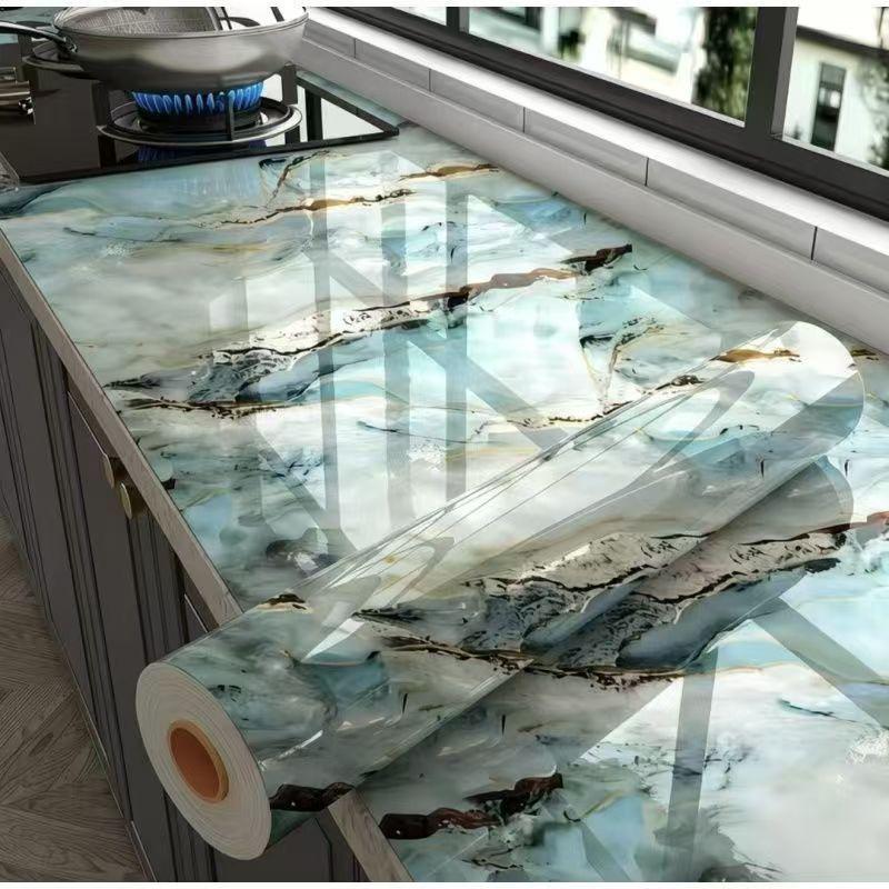 Thickened Faux Marble Kitchen Sticker – Waterproof, Oil-Proof, and Heat-Resistant Wallpaper for Stovetops