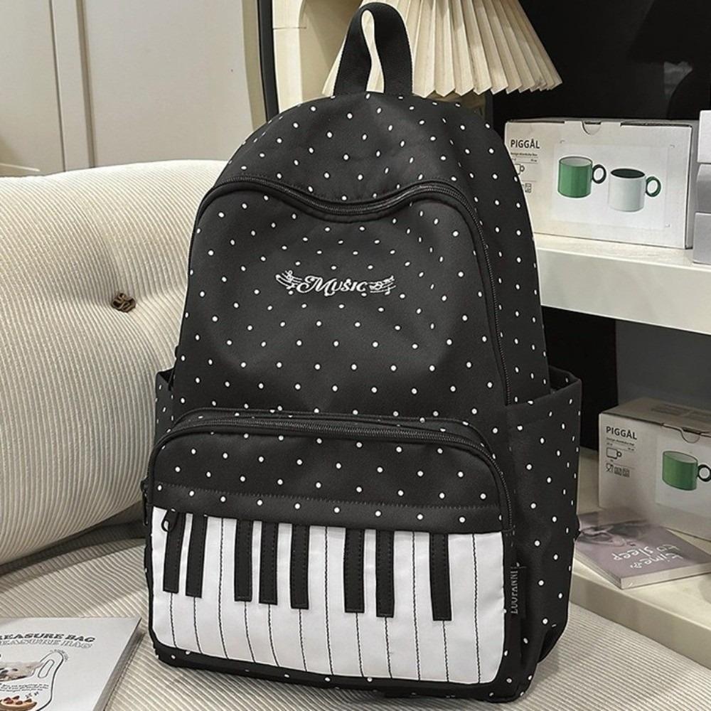 Color-blocked Large Capacity School Bag Preppy Style Piano Key Backpack  School