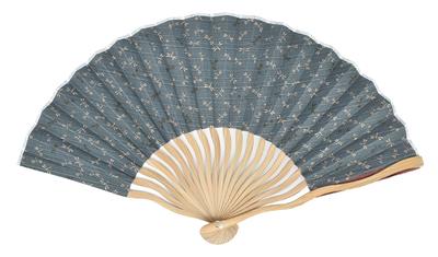 Onishi Ken Seihan Fabric Dragonfly and Shark and Azuki Bean Wave-Bone Fan, 21cm, Pattern/Indigo Pattern, Reversible, "Ripple" NN19-A06