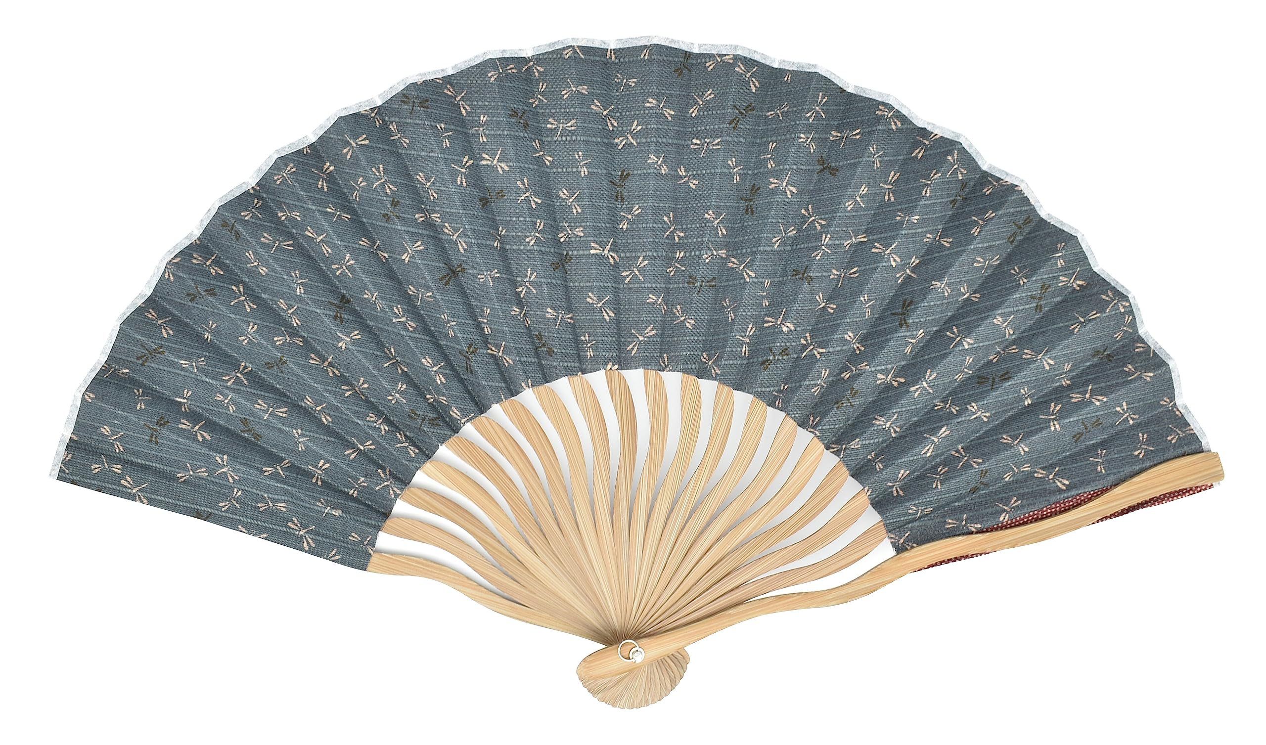 

Onishi Ken Seihan Fabric Dragonfly and Shark and Azuki Bean Wave-Bone Fan, 21cm, Pattern/Indigo Pattern, Reversible, Ripple NN19-A06