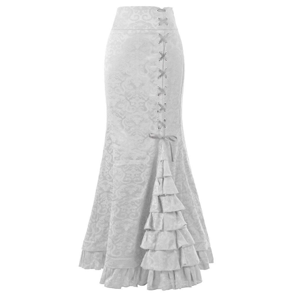 Gothic Dark Style Jacquard Fishtail Skirt with Lace-up Design for Women