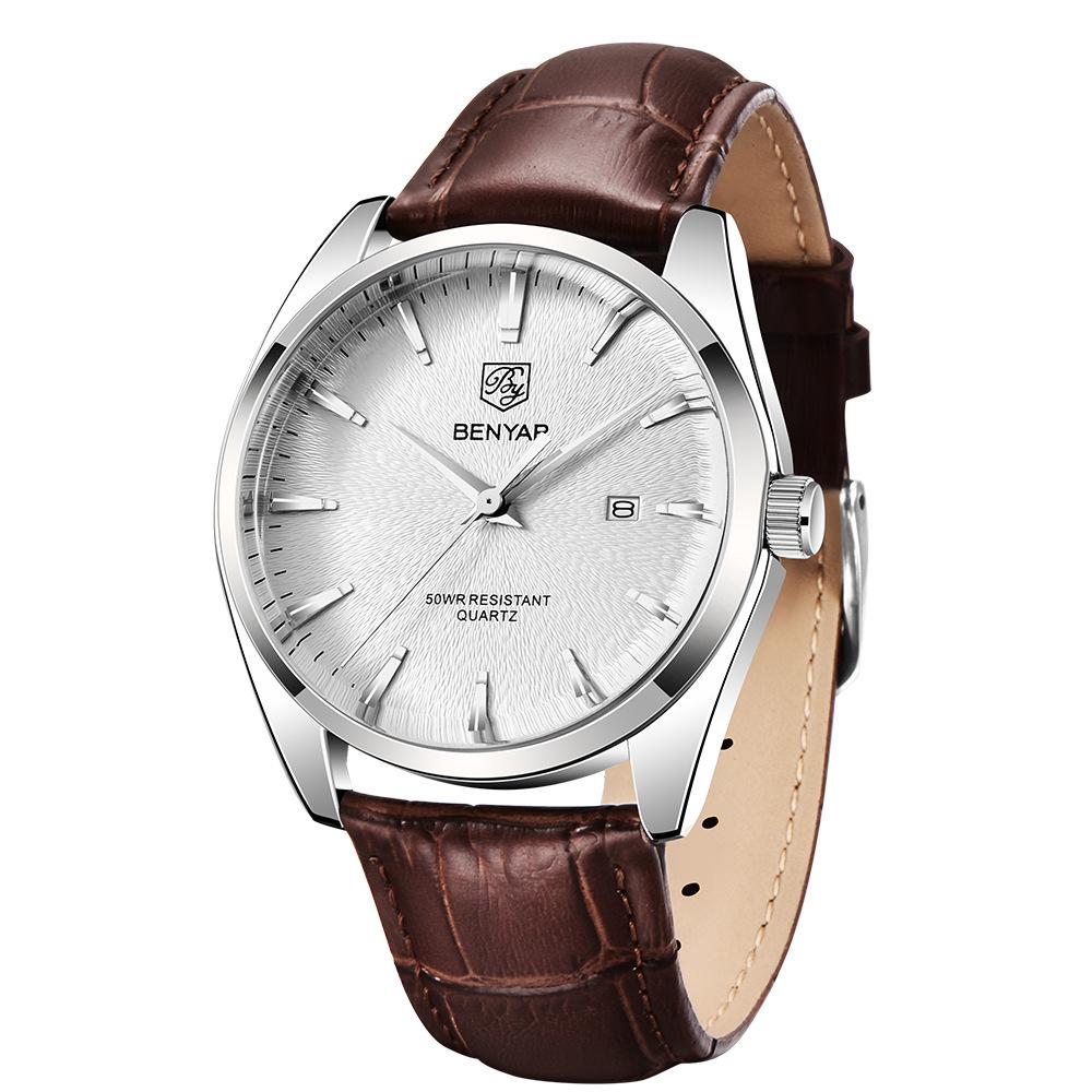 Binyan Men's Fashion Quartz Genuine Leather Waterproof Watch 5163