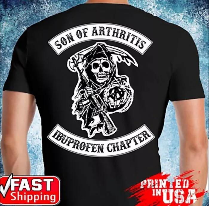 Motorcycle Biker Men Backside Skull Son Of Arthritis Black TShirt For Men S
