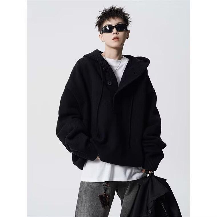 

Men s Retro High-End Hooded Knit Sweater - Autumn/Winter Cleanfit Collection S чорний
