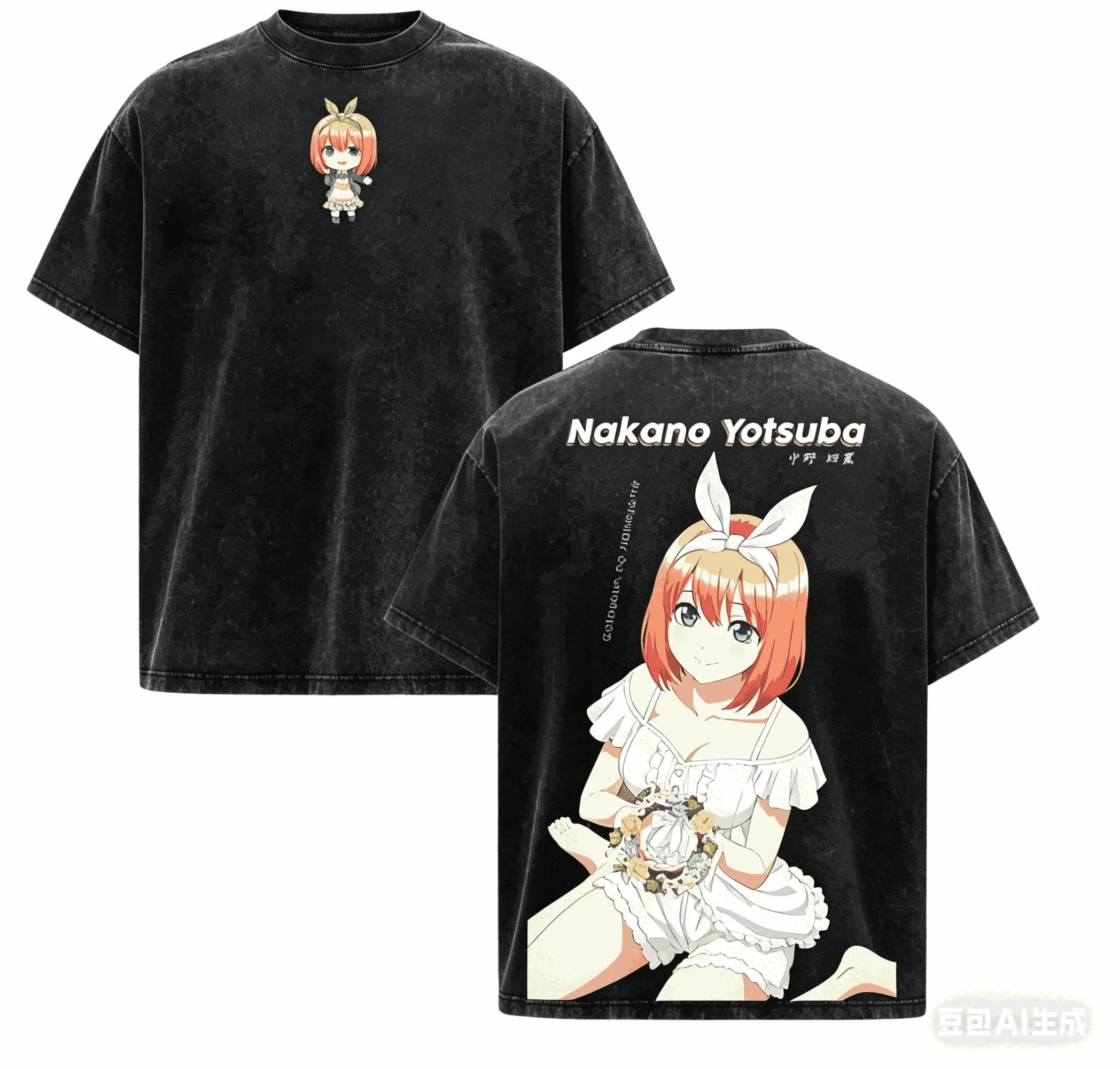 Vintage Schwarzgewaschen Anime-Mädchen  Yandere-Stil  Baumwolle Unisex Lässig Übergroß Grafikdruck XXXL black